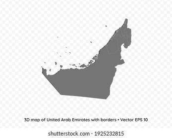 3D map of United Arab Emirates with borders isolated on transparent background, vector eps illustration