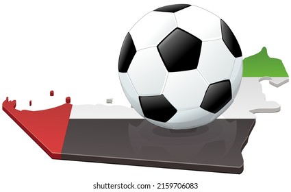 3D map of the united arab emirates map in the colors of the federation flag with a soccer ball lying on it (cut out)