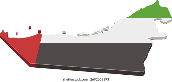 Mapa 3D de Emirados Árabes Unidos com cores de bandeira nacional (recortado)