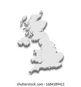 3d map of United Kingdom with borders of regions