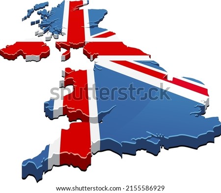 3D map of the United Kingdom in the colors of the British flag (cut out)