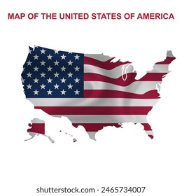 3D map of The United States Of America with flag fill inside the map, vector illustration, wavy flag effect, full EPS file.