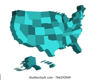 3D map of United States of America, USA, divided into federal states. Vector illustration.