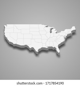 3d Map Of United States With Borders Of Regions