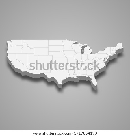 3d map of United States with borders of regions