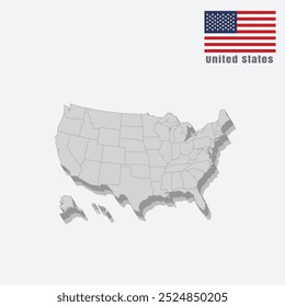 3D map of United States with separated sections on a white background, vector design