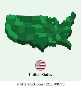 3D Map of United States, Vector illustration Stock Photos, Designs