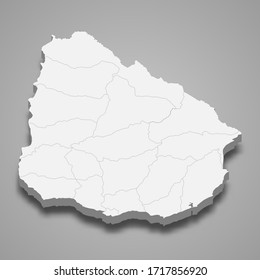3d map of Uruguay with borders of regions