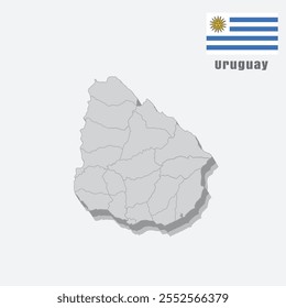 3D map of Uruguay with separated sections on a white background, vector design