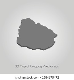 3D map of Uruguay, vector eps