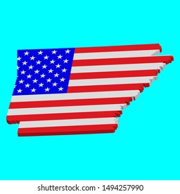 3D Map of the U.S. state of Arkansas with American Flag.Vector illustration
