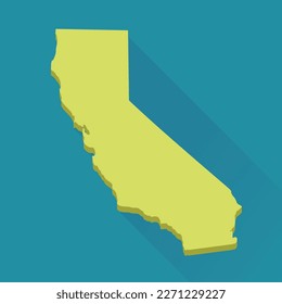 3D map of the US state of California yellow on a blue background with its shadow (flat design)