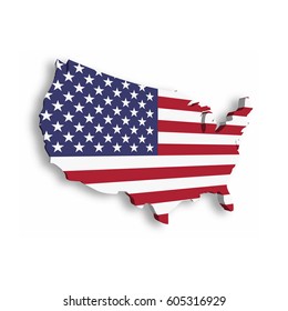 3D map of USA, aka United States of America, in a shape of US map. Vector illustration with dropped shadow isolated on white background.