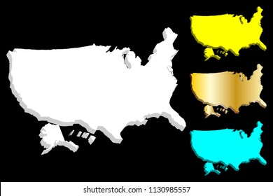 3D map of USA (United States of America) - white, blue and gold - vector illustration