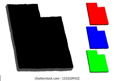 3D map of Utah (United States of America) - black, red, blue and green - vector illustration