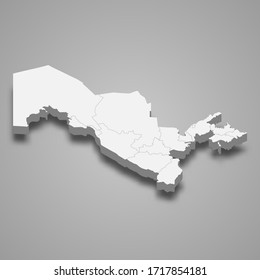 3d map of Uzbekistan with borders of regions