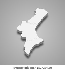 3d map of  Valencian community is a region of Spain