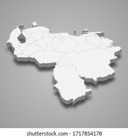 3d map of Venezuela with borders of regions