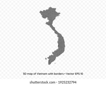 3D map of Vietnam with borders isolated on transparent background, vector eps illustration