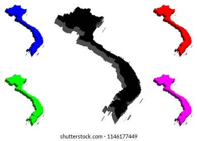 3D map of Vietnam (Socialist Republic of Vietnam) -  black, red, purple, blue and green - vector illustration