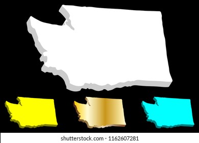 3D map of Washington (United States of America, The Evergreen State) - white, yellow, blue and gold - vector illustration