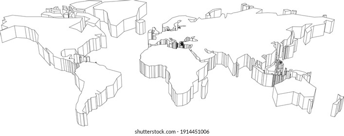 3D map of World. Black outline geometric construction. Vector illustration.