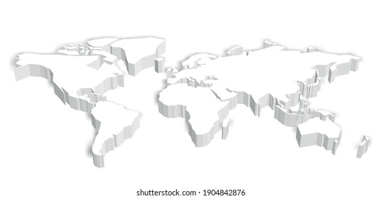 3D Map Of World With Shadow. Vector Illustration.