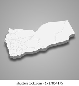 3d map of Yemen with borders of regions