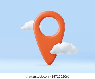 3d Mark location. Locate pin gps map. map location point marker of map or navigation pin with cloud. 3d rendering. Vector illustration