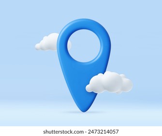 3d Mark location. Locate pin gps map. map location point marker of map or navigation pin with cloud. 3d rendering. Vector illustration