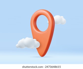 3d Mark location. Locate pin gps map. map location point marker of map or navigation pin with cloud. 3d rendering. Vector illustration