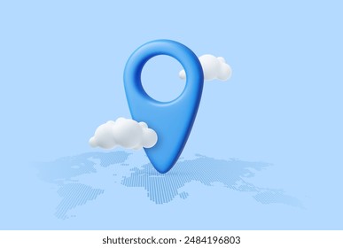 3d Mark location. Locate pin gps map. map location point marker of map or navigation pin with cloud. 3d rendering. Vector illustration