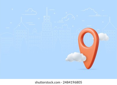 3d Mark location. Locate pin gps map. map location point marker of map or navigation pin with cloud. 3d rendering. Vector illustration