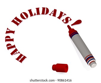 3d marker draws a "Happy holidays" text isolated on white background. vector illustration
