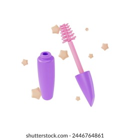 3d Mascara Open Tube Packaging Template Cartoon Design Style Isolated on a White Background. Vector illustration of Makeup Cosmetic Product Concept