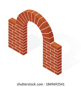 3D masonry icon in isometric view. Colorful isometric stone architectural arch in flat style. Vector illustration red brick arch isolated on a white background. Isometric vector illustration. Cartoon.