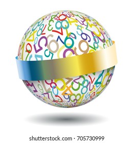 3d math icon. Sphere wrapped with ribbon.