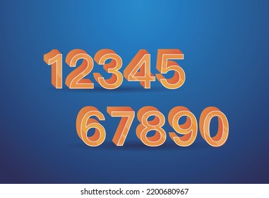 3d math number geometric elements from 0 to 9. Isolated characterson on blue background.
