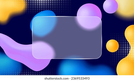 3d matt glass or plastic background with abstract colorful shapes. Glassmorphism banner design, credit banking card pithy empty template