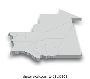 3d Mauritania white map with regions isolated on white background