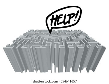 3D maze design, with a humorous HELP request text bubble