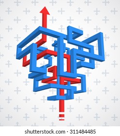 3D maze with successful strategy and concept of making of right and wrong decisions