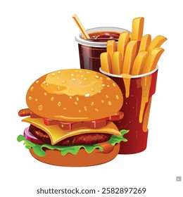 3d meal of fast food vector on white background