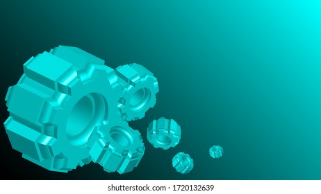 3d mechanical background. Consists of gears of blue shades. Bright banner mechanism.