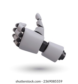 3D mechanical hand with bent fingers. Smart manipulator. Robotic programmable equipment. Delicate compression, careful fixation. Technologies of future. Vector concept on white background