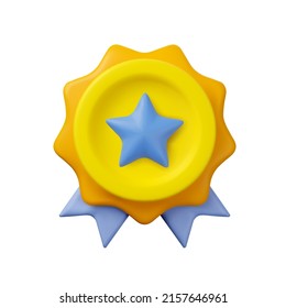 3d medal icon. Quality award certificate. Vector prize badge render illustration isolated on a white background