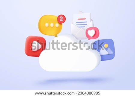 3d media cloud for management multimedia data file document. Image and video document folder on digital file, data transfer 3d icon. 3d image folder cloud storage icon vector render illustration