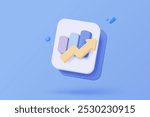 3D media data icon with video and photo gallery library. Document management statistic report, document analyzing files. 3d file graph up with alert notice icon for vector render illustration