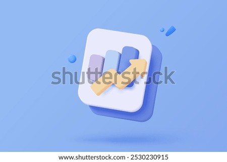 3D media data icon with video and photo gallery library. Document management statistic report, document analyzing files. 3d file graph up with alert notice icon for vector render illustration