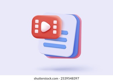 Video Datos de medios 3D con Biblioteca de Galería y foto. Buscando Imagen Video y archivos en base de datos. Gestión de documentos, formulario de documento suave, concepto de documentos compuestos. Ilustración de renderizado de Vector de icono de archivo 3D